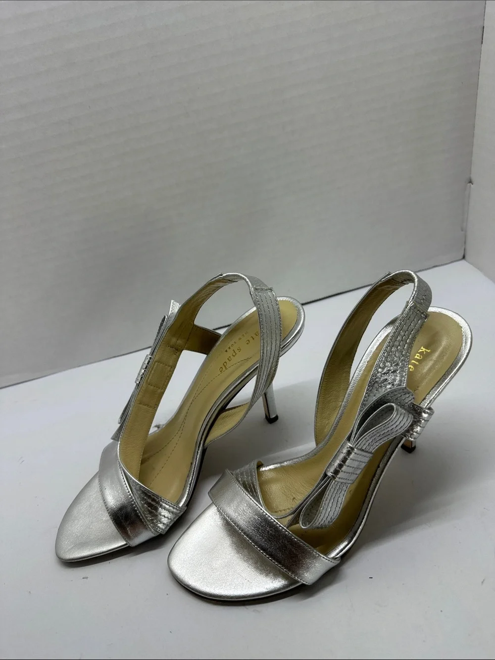 kate spade Metallic Silver Bow Slingback Sandals
